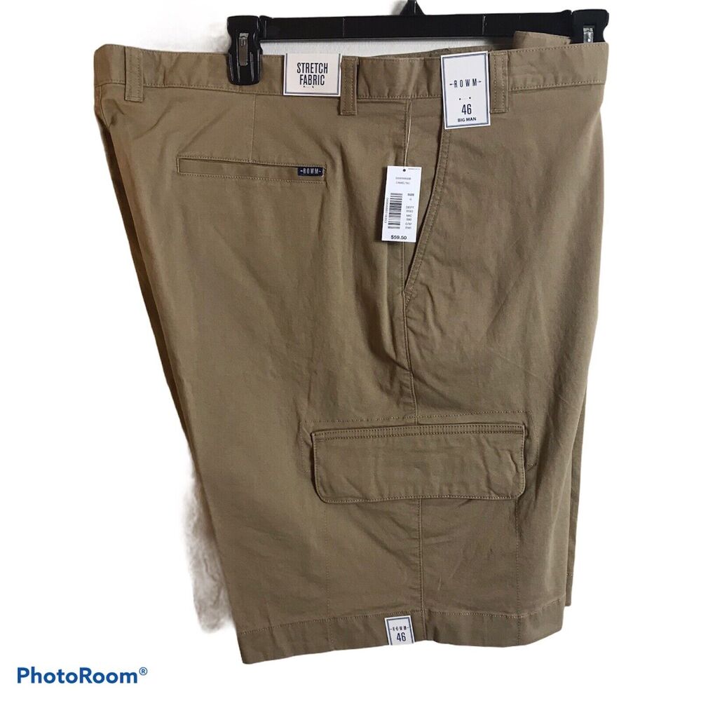 ROWM Cargo Shorts Mens Tan Stretch Fabric Size 46 Big Man Camel NEW